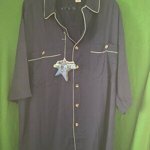 Blue Star Shirt Mens L Blue Button Up Mid-Length Sleeves w/details